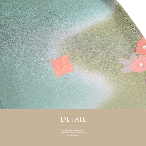 訪問着 リサイクル 身丈158cm 裄66.4cm 袷 花草模様 グリーン Mサイズ セミフォーマル 落款 しつけ糸 正絹 広衿 未使用品