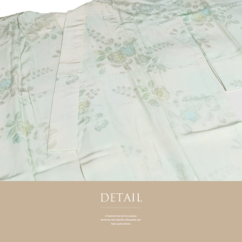 長襦袢 リサイクル 長襦袢 身丈119cm 裄64.8cm 袷 辻が花柄の地紋 ゆったりサイズ グリーン Mサイズ 正絹 袖無双 Sランク