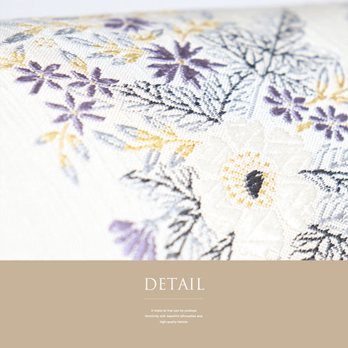 袋帯 リサイクル 帯丈440cm 六通 花柄 刺繍 しょうはなの世界 アイボリー Mサイズ 正絹 Sランク セミフォーマル お洒落