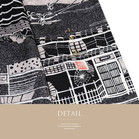 小紋 リサイクル 身丈166cm 裄70.8cm 単衣 和の景色 小原敏 作家物 ブラック LLサイズ お洒落 カジュアル 落款 正絹 広衿 Sランク