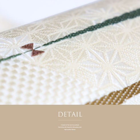 袋帯 リサイクル 帯丈440cm 全通 幾何学柄 地紋 ベージュ Mサイズ 正絹 新品・未使用品 お洒落