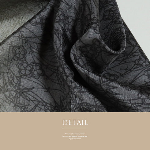 付下げ リサイクル 身丈158.8cm 裄65.2cm 袷 大島紬 草花柄 グレー Mサイズ お洒落 正絹 広衿 Sランク