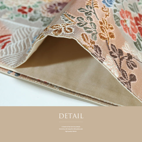 袋帯 リサイクル 帯丈420cm 六通 杜若に花柄 刺繍 ピンク Sサイズ 正絹 Sランク フォーマル