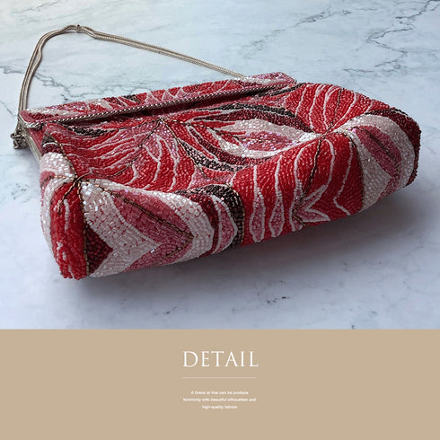 ビーズバック アンティーク 赤地 お洒落 カジュアル 横幅19cm 高さ13cm マチ5cm Bランク 和装小物 ZO-57