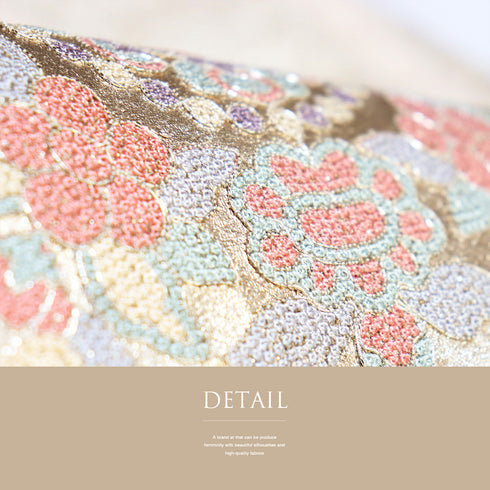 袋帯 リサイクル 帯丈460cm ポイント柄 華紋柄 相良刺繍 ベージュ LLサイズ 正絹 Sランク フォーマル セミフォーマル