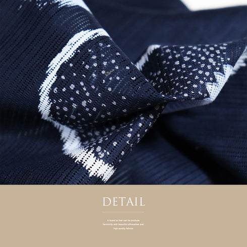 浴衣 リサイクル 夏着物 身丈162.7cm 裄67cm 絽 夢工房 桜柄 ミシン仕立て ネイビー Lサイズ カジュアル 木綿 洗える着物 バチ衿 Aランク