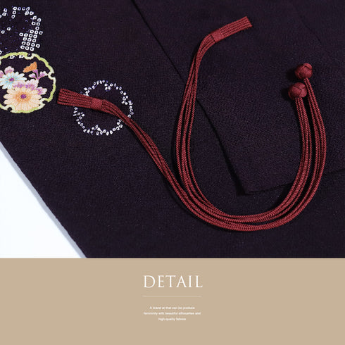 道中着 リサイクル 身丈107.3cm 裄67cm 袷 雪輪に花柄 パールトーン加工 パープル Lサイズ お洒落 カジュアル 正絹 Sランク