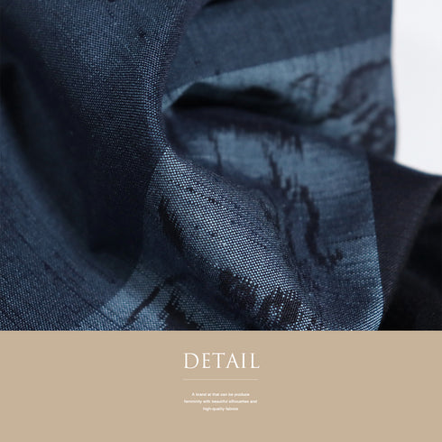 紬 リサイクル 身丈159cm 裄63cm 袷 横段柄 パールトーン加工 ネイビー Mサイズ お洒落 カジュアル しつけ糸 正絹 バチ衿 Sランク