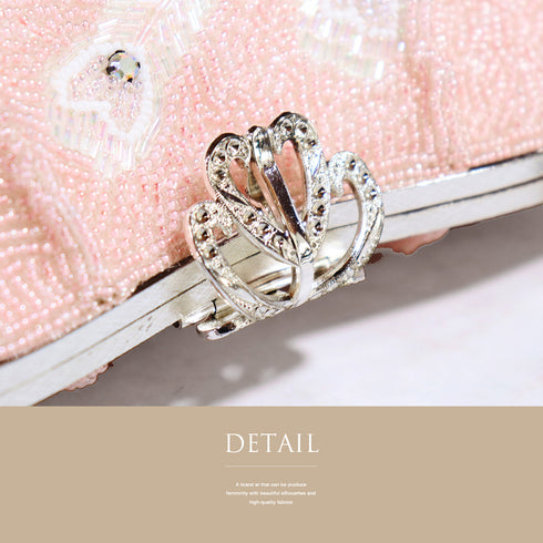 バッグ ピンク ビーズ Sランク 孔雀の羽柄