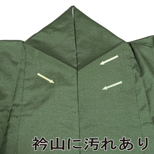 大島紬 リサイクル 身丈160.5cm 裄64.8cm 袷 染大島紬 氷割山文 利休趣 都喜ヱ門 グリーン Lサイズ お洒落 落款 証紙 一つ紋 正絹 広衿 Aランク