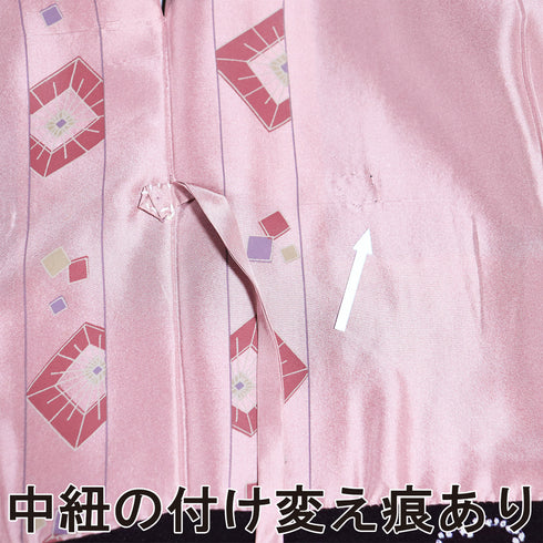 道中着 リサイクル 身丈107.3cm 裄67cm 袷 雪輪に花柄 パールトーン加工 パープル Lサイズ お洒落 カジュアル 正絹 Sランク