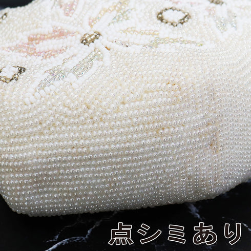 バッグ リサイクル カジュアル アイボリー ビーズ Bランク 花柄 横幅18cm 高さ14cm マチ5cm