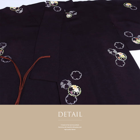 道中着 リサイクル 身丈107.3cm 裄67cm 袷 雪輪に花柄 パールトーン加工 パープル Lサイズ お洒落 カジュアル 正絹 Sランク