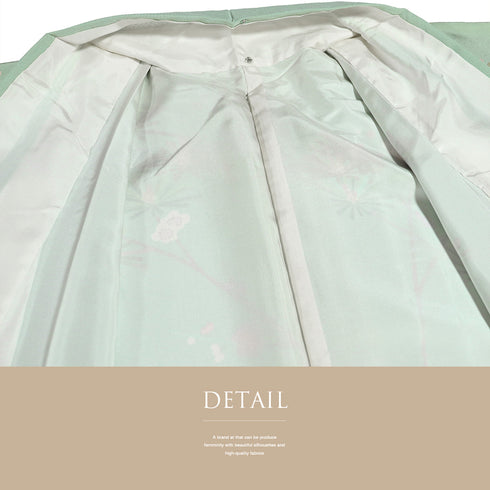 訪問着 リサイクル 身丈162.7cm 裄66.4cm 袷 若松模様 花柄 グリーン Lサイズ セミフォーマル 落款 一つ紋 しつけ糸 正絹 広衿 Aランク