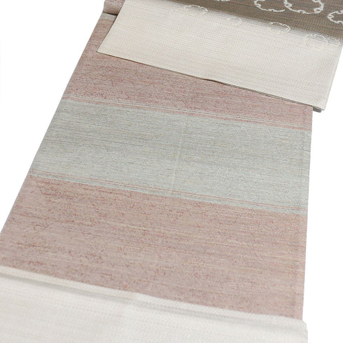 袋帯 リサイクル 帯丈438cm 六通 ボーダー柄 雪輪柄 ベージュ Mサイズ 正絹 Sランク お洒落