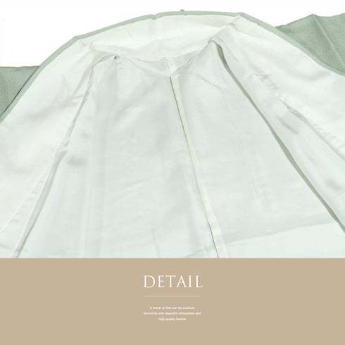 色無地 リサイクル 身丈162.5cm 裄62cm 袷 グリーン Lサイズ セミフォーマル フォーマル 一つ紋 しつけ糸 正絹 広衿 地紋あり Sランク