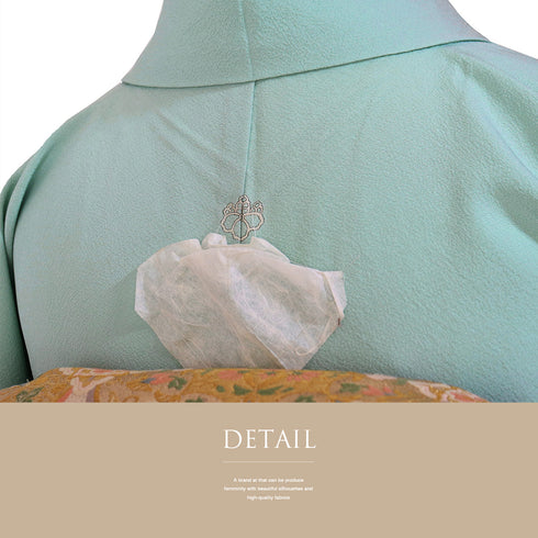 色無地 リサイクル 身丈160.3cm 裄65.2cm 袷 ブルー Mサイズ セミフォーマル お洒落 一つ紋 しつけ糸 正絹 広衿 Sランク