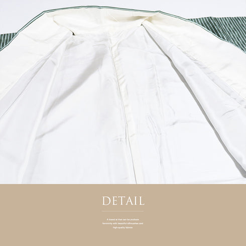 小紋 リサイクル 身丈154.3cm 裄63.2cm 袷 縞柄 斎藤三才 パールトーン加工 グリーン Sサイズ お洒落 正絹 広衿 Aランク