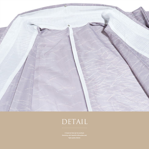 小紋 リサイクル 夏着物 身丈156.8cm 裄64.8cm 絽 松葉柄 パープル Mサイズ お洒落 ポリエステル 洗える着物 広衿 Sランク