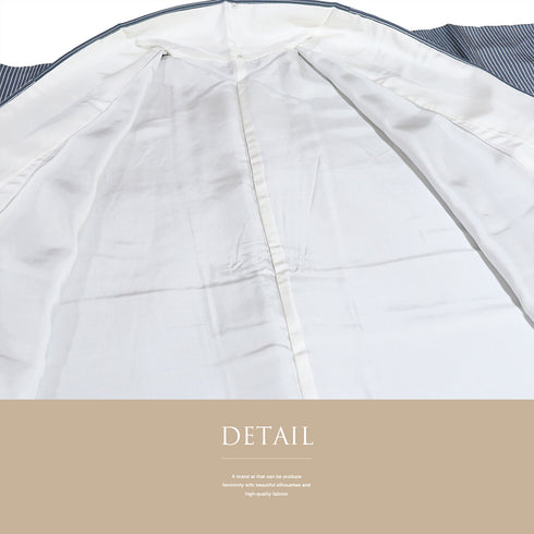 小紋 リサイクル 身丈160.5cm 裄66.8cm 袷 デザイン縞柄 ブルー Lサイズ お洒落 カジュアル 正絹 広衿 Sランク