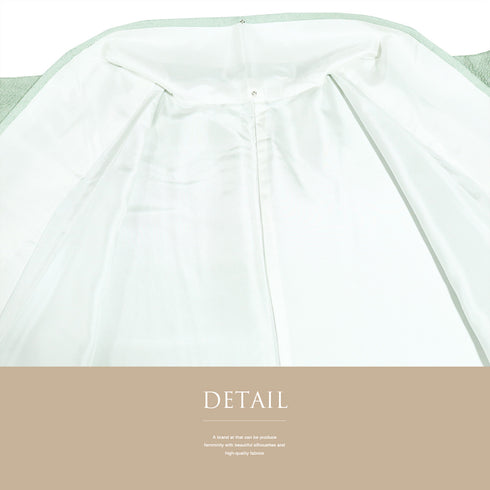 色無地 リサイクル 身丈155cm 裄64.7cm 袷 グリーン Sサイズ セミフォーマル お洒落 一つ紋 正絹 広衿 地紋あり Sランク