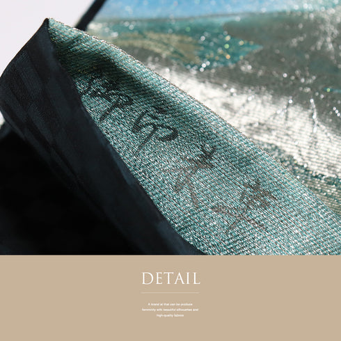 袋帯 リサイクル 帯丈460cm 六通 プラチナ本金箔 未草 ブルー LLサイズ 正絹 Sランク フォーマル お洒落