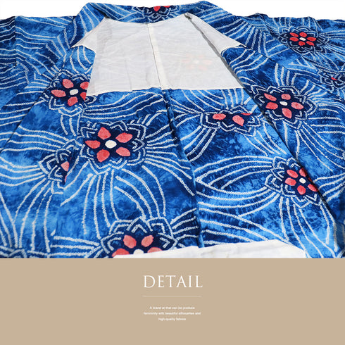 浴衣 リサイクル 夏着物 身丈156.8cm 裄66.5cm 夏物 絞り 花柄 ブルー Mサイズ カジュアル 木綿 洗える着物 バチ衿 Aランク