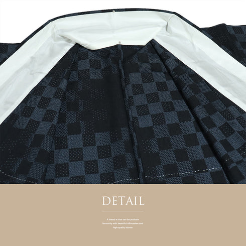 紬 リサイクル 身丈166cm 裄64.8cm 単衣 塩沢絣 市松柄 ネイビー LLサイズ お洒落 カジュアル 証紙 正絹 広衿 Sランク