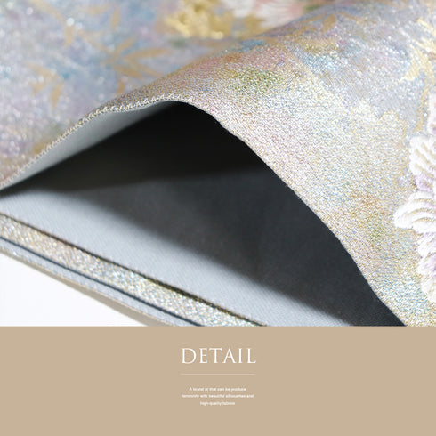 袋帯 リサイクル 帯丈430cm 六通 花色紙柄 西陣織 ブルー Sサイズ 正絹 新品・未使用品 フォーマル セミフォーマル