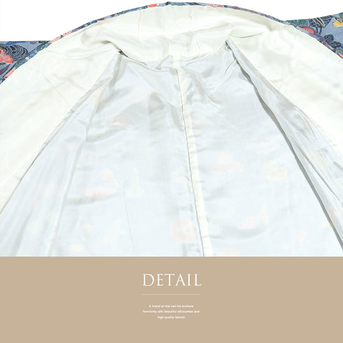 小紋 リサイクル 身丈155.8cm 裄62cm 袷 花や鳥柄 ブルー Mサイズ お洒落 正絹 広衿 Sランク