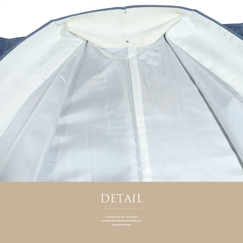 結城紬 リサイクル 身丈163.5cm 裄66.4cm 袷 デザイン縦縞模様 ブルー Lサイズ お洒落 カジュアル 証紙 しつけ糸 正絹 広衿 Sランク