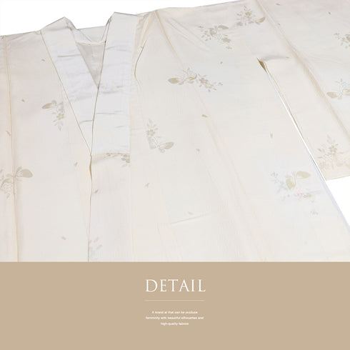 長襦袢 リサイクル 長襦袢 身丈128.7cm 裄64.8cm 袷 蝶に桜模様の地紋 ベージュ Mサイズ しつけ糸 正絹 Aランク