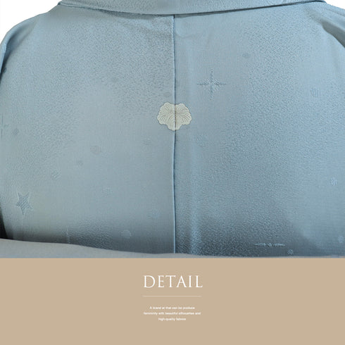 色無地 リサイクル 身丈160.8cm 裄64.6cm 袷 星柄 ブルー Lサイズ セミフォーマル お洒落 一つ紋 正絹 広衿 地紋あり Bランク