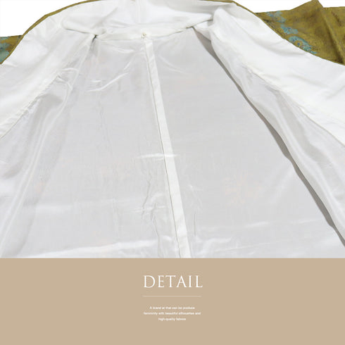 小紋 リサイクル 身丈166.7cm 裄67.8cm 袷 変わり織り 絞り模様 グリーン LLサイズ お洒落 正絹 広衿 Aランク