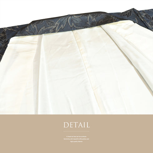 紬 リサイクル 身丈156.8cm 裄63.2cm 袷 葉柄 ネイビー Mサイズ お洒落 カジュアル 正絹 広衿 Sランク