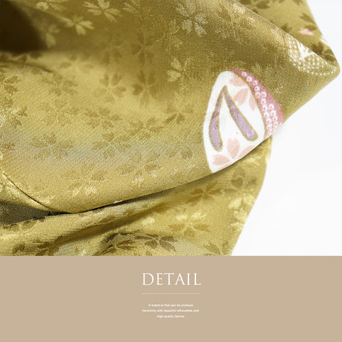 長襦袢 リサイクル 身丈128.8cm 裄66cm 袷 ぽっくりや桜柄 地紋 後身頃居敷当て付き イエロー Mサイズ お洒落 正絹 Sランク