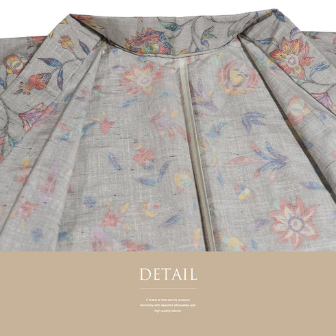 小紋 リサイクル 身丈167.5cm 裄66.6cm 単衣 花唐草文様 グレー LLサイズ カジュアル ウール 洗える着物 バチ衿 Sランク