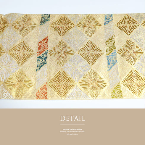 袋帯 リサイクル 帯丈450cm 六通 松葉柄 西陣織1011 ゴールド Lサイズ 正絹 Sランク フォーマル セミフォーマル