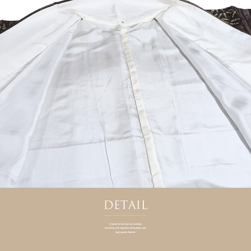 小紋 リサイクル 身丈164.5cm 裄64.8cm 袷 臈纈染め 竹柄 変わり織り 洛遊庵 ブラウン Lサイズ お洒落 カジュアル 正絹 広衿 Sランク