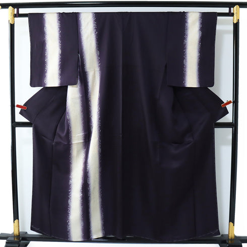 訪問着 リサイクル 身丈153.8cm 裄61.6cm 袷 縦ぼかしに花唐草柄 金彩 パープル Sサイズ お洒落 正絹 広衿 Sランク