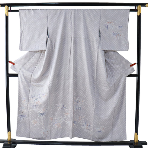 付下げ リサイクル 身丈150.5cm 裄61.4cm 袷 竹柄 絞り 相良刺繍 グレー Sサイズ セミフォーマル お洒落 正絹 広衿 Sランク