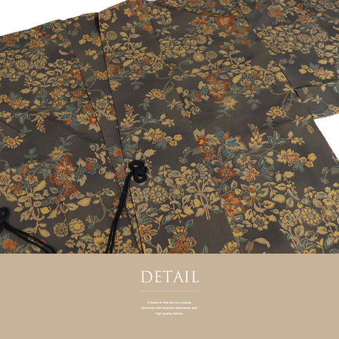 道中着 リサイクル 身丈82.5cm 裄64.8cm 袷 草花柄 多色 Mサイズ お洒落 ポリエステル 洗える着物 Sランク