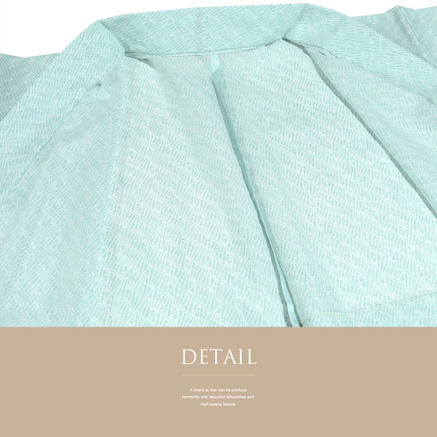 小紋 リサイクル 夏着物 身丈156.7cm 裄65cm 絽 デザイン扇子柄 グリーン Mサイズ お洒落 ポリエステル 洗える着物 バチ衿 Sランク