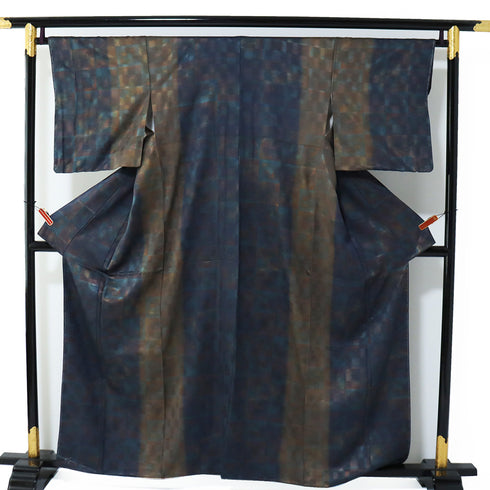 訪問着 リサイクル 身丈158.2cm 裄66.8cm 袷 石畳柄 地紋 多色 Mサイズ お洒落 正絹 広衿 Sランク