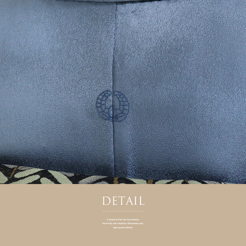 訪問着 リサイクル 身丈155cm 裄63.6cm 袷 葵の葉柄 箔 ブルー Sサイズ セミフォーマル 一つ紋 正絹 広衿 Sランク