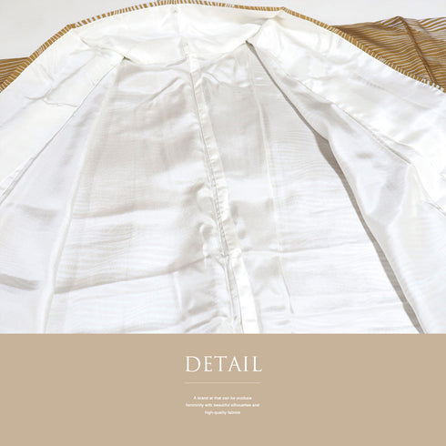 小紋 リサイクル 身丈158.2cm 裄64.4cm 袷 デザイン横縞柄 ブラウン Mサイズ お洒落 カジュアル 正絹 広衿 Sランク