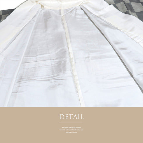 紬 リサイクル 身丈167.8cm 裄68.4cm 袷 石畳柄 木目絞柄 グレー LLサイズ お洒落 カジュアル 正絹 広衿 Sランク