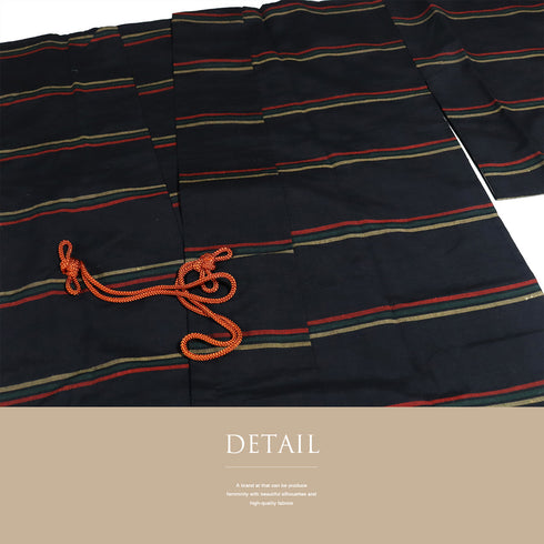 道中着 リサイクル 身丈130.8cm 裄67.4cm 袷 紬 ロング丈 縞柄 ブラック Lサイズ お洒落 カジュアル 正絹 Aランク