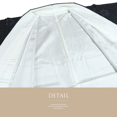 大島紬 リサイクル 身丈160.7cm 裄63.8cm 袷 花 唐草 ネイビー Lサイズ お洒落 カジュアル しつけ糸 正絹 広衿 Sランク