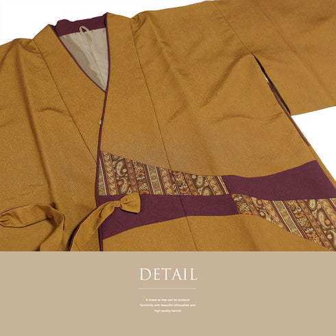 道中着 リサイクル 身丈80cm 裄67cm 袷 パッチワーク柄 既製品 ブラウン Lサイズ お洒落 ポリエステル 洗える着物 Sランク